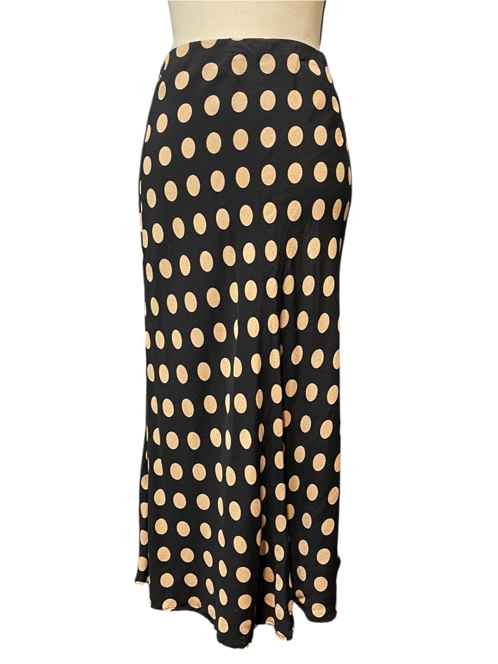 Flawless Lightweight Dark Polka Dot Flowy Midi Skirt Preppy French Chic Size S